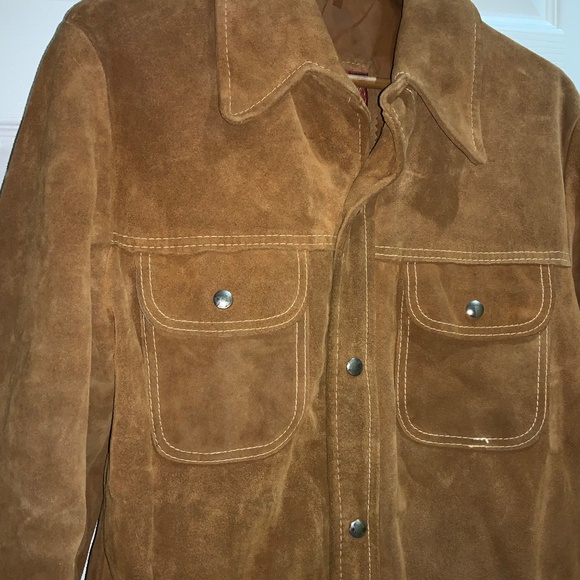 R. Sherman vintage 70’s Suede Leather jacket Sz 42 snap close flap chest pockets - Picture 3 of 10
